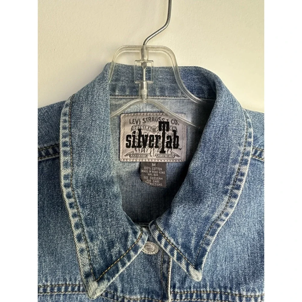 Vintage Levis SilverTab Denim Shirt Dress Womens M Blue Sleeveless Belted 90s